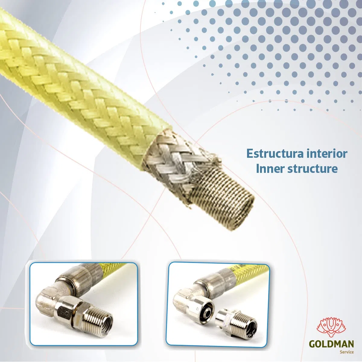 GOLDMAN SERVICE | Tuyau Flexible de Gaz de sécurité pour les cuisines industrielles de l'hôtellerie - Longueur : 1,5 mètres - Connexion : 1/2" M-H + Adaptateur M-M