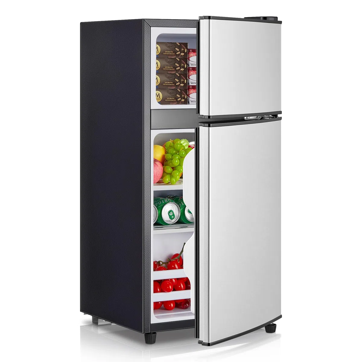FOHERE Mini Réfrigérateur avec Congélateur 76L, Petit Frigo Silencieux 2 Portes (50L+26L) pour Chambre Universitaire et Studio, Mini Bar Autonome Économe en Énergie pour Boisson et Glaçons, 43dB
