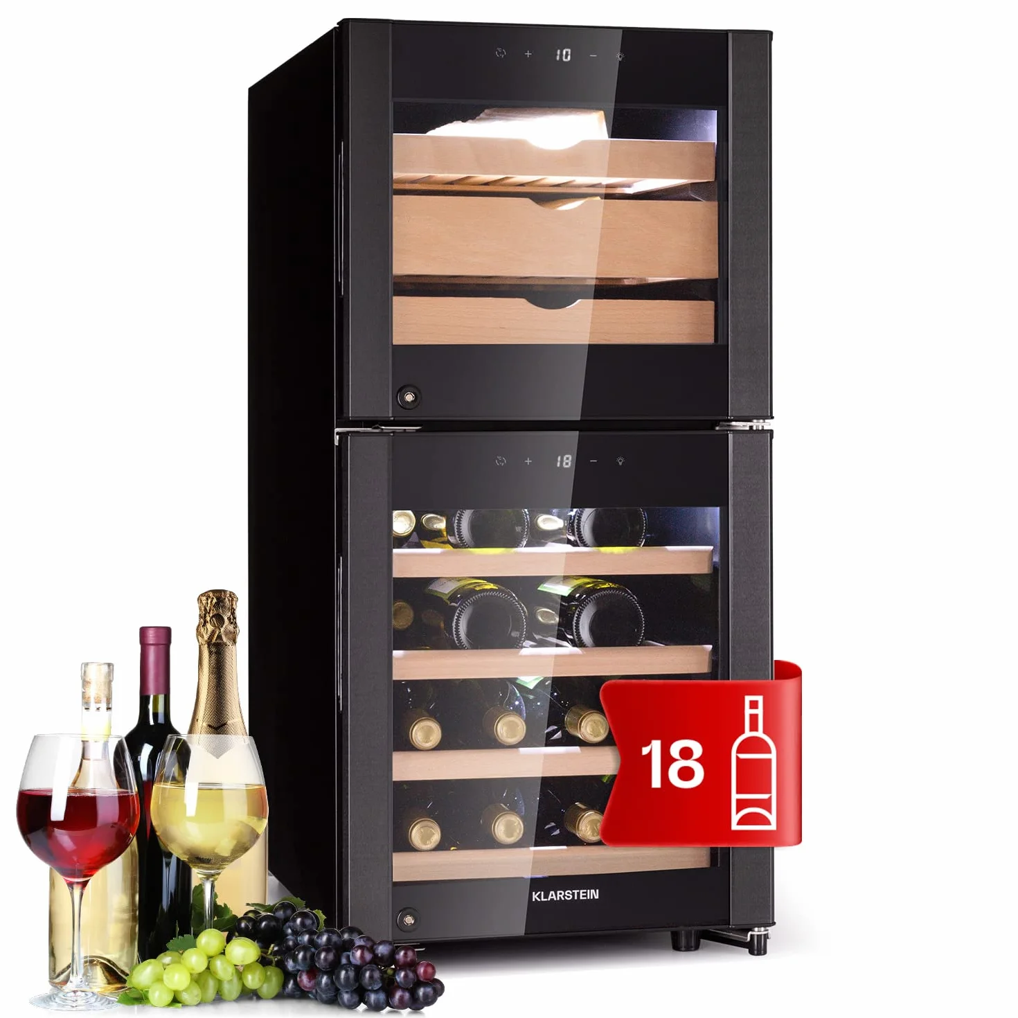 Klarstein Cave a Vin et Fromage, Réfrigérateur à Vin et Fromage, Porte en Verre, Cave à Vin Vieillissement, Prosecco, Ecran Tactile, Armoire a Vin, Contrôle Température, Protection UV, Caves à Vin 89L