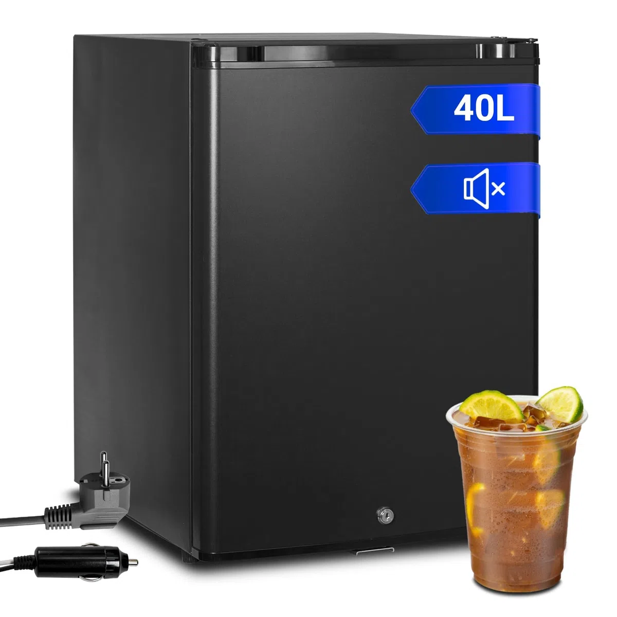 Frigo 12V 220V, 40L, Frigo Camping Car 12V 220V, 0-10℃, avec Serrure, Réfrigérateur pour Caravane, Maison, Camping, Voiture, Silencieux, Noir