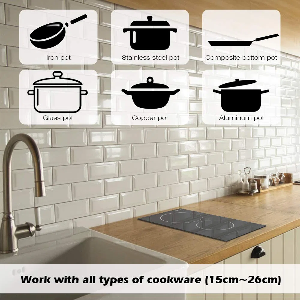 Plaque Vitrocéramique 2 Feux 30cm Encastrable,Table de cuisson vitrocéramique 2 zones,Cuisinière électrique 2900W