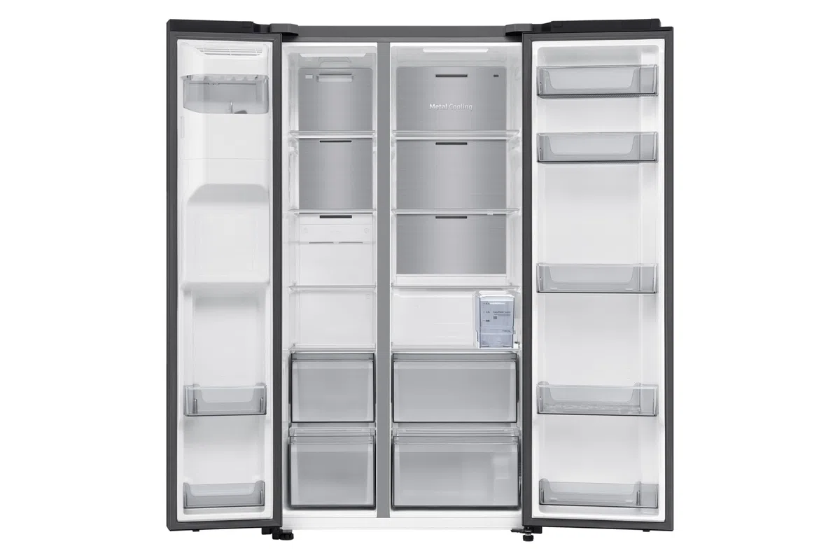 Samsung Réfrigérateur côte à côte RS70F65KEF/EF avec distributeur d'eau/glaçons, Wifi avec mode AI Energy, Total No Frost, SpaceMax, 635 L, LxHxP: 91,2 x 178,4 x 72,6 cm, Anthracite