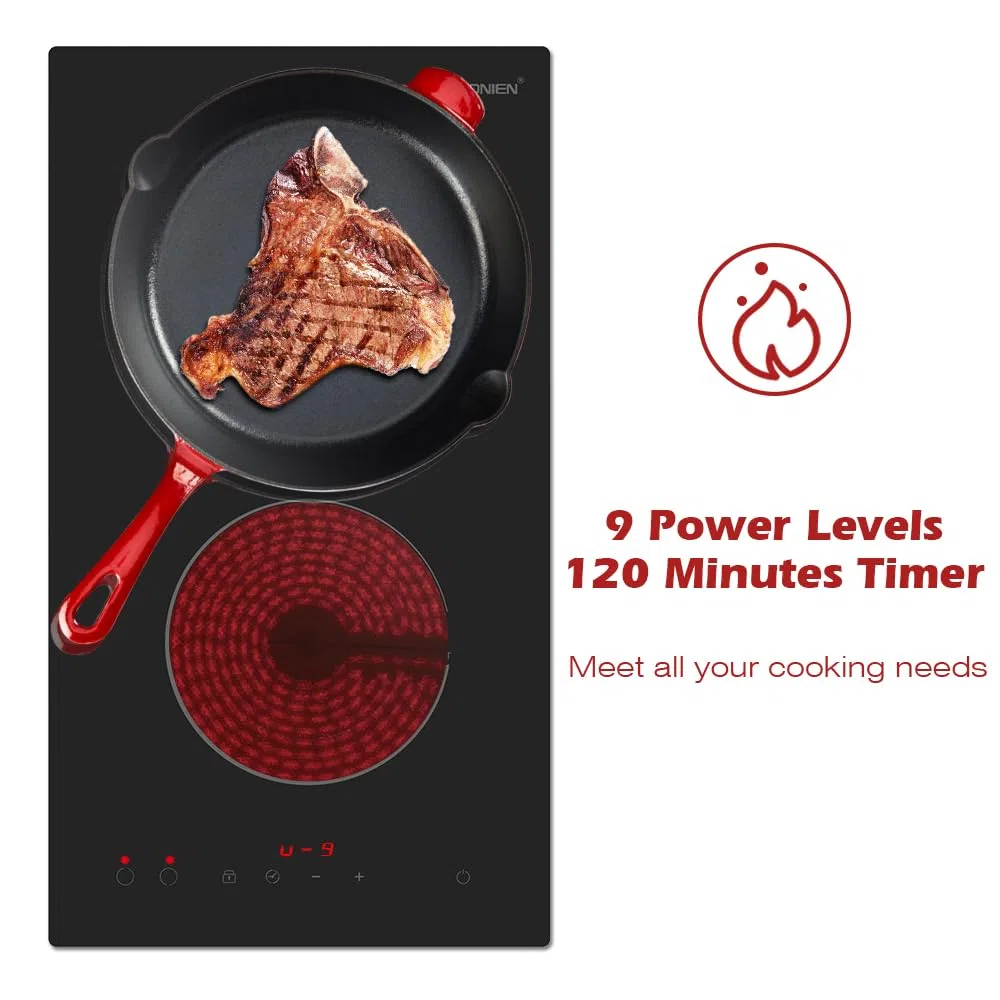 Plaque Vitrocéramique 2 Feux 30cm Encastrable,Table de cuisson vitrocéramique 2 zones,Cuisinière électrique 2900W