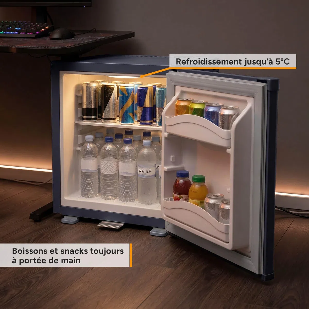 TZS First Austria - Mini réfrigérateur 30L complètement silencieux - Petit mini-frigo avec porte réversible et lumière intérieure - Minibar pour camping, bureau, chambre & hôtel - Anthracite
