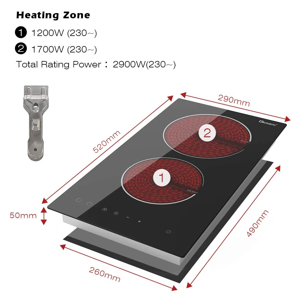 Plaque Vitrocéramique 2 Feux 30cm Encastrable,Table de cuisson vitrocéramique 2 zones,Cuisinière électrique 2900W