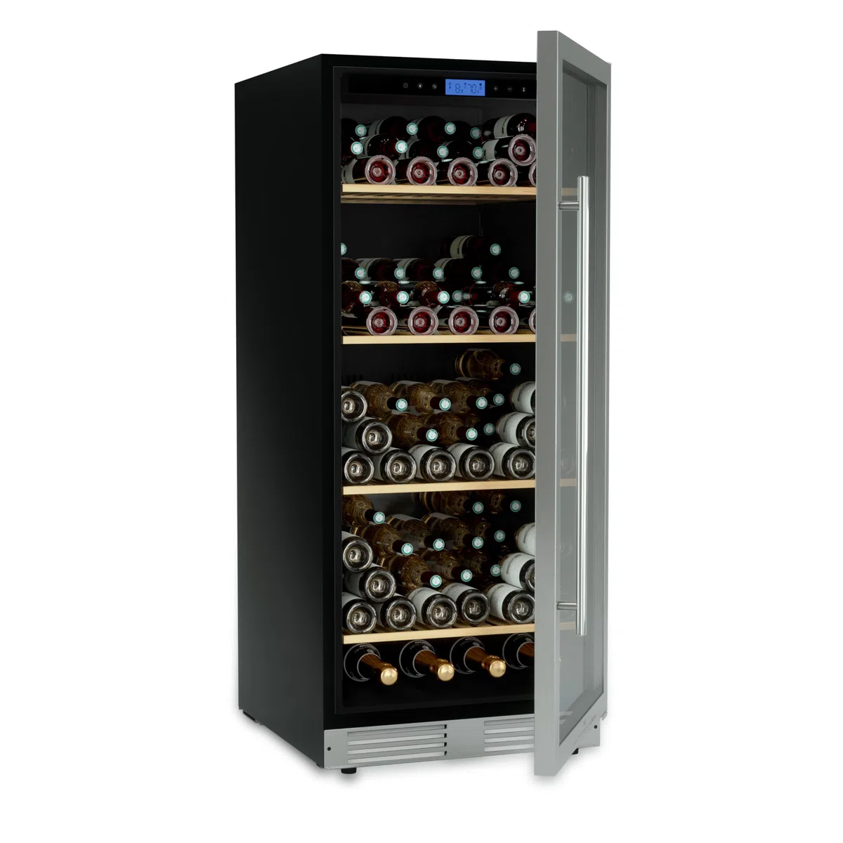 LES PETITS CHAMPS Cave à Vin de Conservation, Pose libre 160 Bouteilles CAVCE160, Capacité 333L, Design Élégant en Acier Inoxydable, Réglable de 5°C à 22°C, Anti-UV, LED