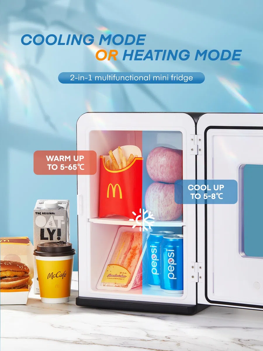 NORTHCLAN Mini Frigo de Chambre 15L/21 Cans, Réfrigérateur Électrique avec ECO Mode Silencieux pour Chambre/Voiture, Fonction Chaud/Froid, 12V/220V Glacière Portable de Beauté