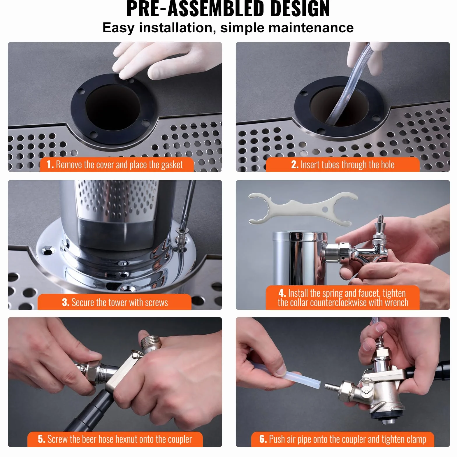 VEVOR Kit Colonne à Bière Robinet Simple, Distributeur de Bière Boisson en Acier Inoxydable, Tireuse à Bière avec Régulateur à Double Jauge W21,8 et Coupleur de Fût Système S, Plateau d'Égouttage, Bar