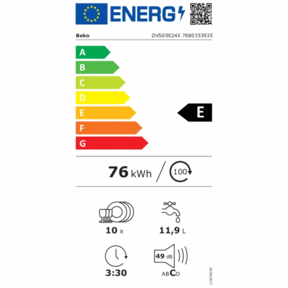 Lave-vaisselle BEKO DVS05024X Acier inoxydable (45 cm)
